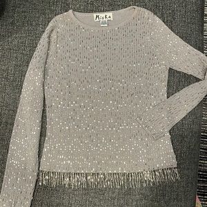Gorgeous steel grey sweater with sequins and bugle beads. Size medium